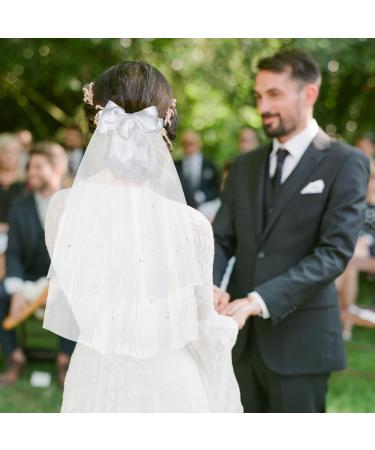 NICENEEDED Wedding Lace Hair Bows Tulle Hair Ribbons with Bow and Pearl Design White Hair Alligator with Metal Clip for Wedding Prom Party Bachelorette Party Bridal Shower - Buy Online on GoSupps.com