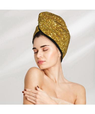 Gold Glitter Hair Towel Wrap - Quick Drying Turban with Button | Premium Hair Drying Towel for Effortless Hair Care - Buy Online on GoSupps.com
