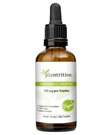 Plantrition vitamin B12 drops - 1250 drops per 100 g - both active forms (methyl & adenosylcobalamine) without alcohol vegan & manufactured in DE 50ml