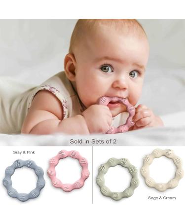 ModernKIDSco. Silicone Teething Ring in Green & Cream - Soothes Baby's Teething Discomfort - Buy Online on GoSupps.com