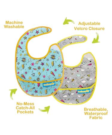 Bundle: 3 teetherpop Fillable Freezable Teethers & 2 Baby Bibs - Blue Paper Planes Shooting Stars - Buy Online on GoSupps.com