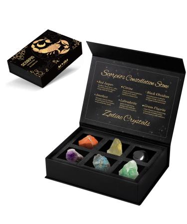 Aovila Scorpio Crystals Zodiac Gift Set Star Sign Healing Crystals Birthstones with Horoscope Box Set Astrology