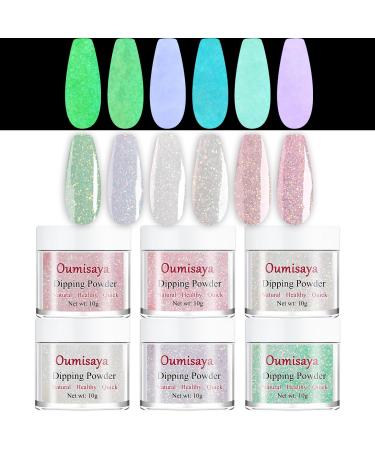 Glow in the dark Dip Powder Glitter Nail Dip Powder Kit 6 Colors Set for Starters (Dip Liquid Set Not Included) GL120