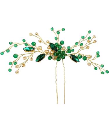 Emerald Green Crystal Bridal Hair Pin - Elegant Wedding Headpiece - Buy Online on GoSupps.com