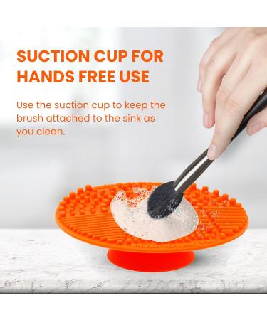 RE-NU Makeup Brush Cleaning Pad - Silicone Cosmetic Cleaning Mat | Suction Cup Design | Effortlessly Remove Dirt Oil & Residue (Orange) - International Shipping Available - Buy Online on GoSupps.com