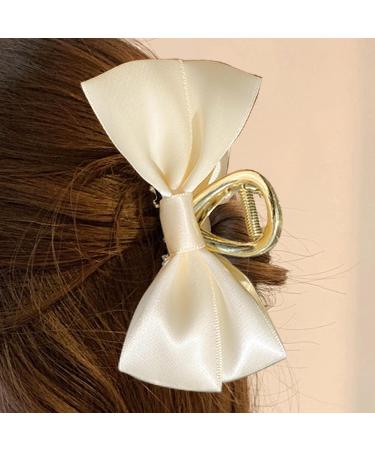 Claw Clip with Bow | Satin Big Hair Bows Hair Barrettes Satin Bow for Hair Clips Hair Styling Clamps for Adult and Women Beige - Buy Online on GoSupps.com