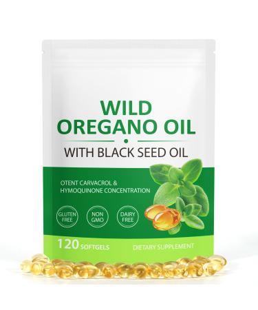 Oil of Oregano with Black Seed Oil 6000mg Oregano Oil Capsules Organic with Black Seed Oil 200mg Wild Oregano Oil Immune and Antioxidant Support Non-GMO Gluten Free (120 pieces of white and green) 1 Count (Pack of 120)