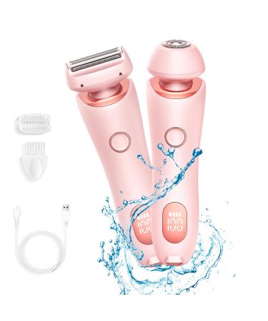 Bikini Trimmer for Women Electric Razors for Women 2 in 1 Pubic Hair Trimmer Women IPX7 Waterproof Wet & Dry Use Personal Trimmer Womens Electric Shaver for Legs Underarm (Rose Red)