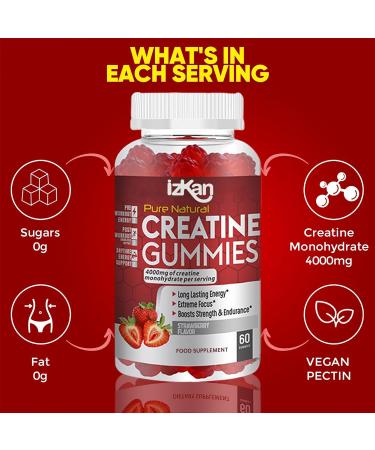 ProCreatine Monohydrate Gummies 4000mg - 60 Chewable Strawberry Flavoured Creatine | Pre Workout Supplement for Men & Women | Keto & Vegan Friendly - Buy Online on GoSupps.com