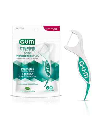GUM Professional Clean Plus Flosser Picks Promotes Healthier Gums Comfort-Pick for Gentle Massage Fresh Mint Flavour Teal & White 60 Flossers (1 Bag) Professional Clean Plus 60 Count (Pack of 1)