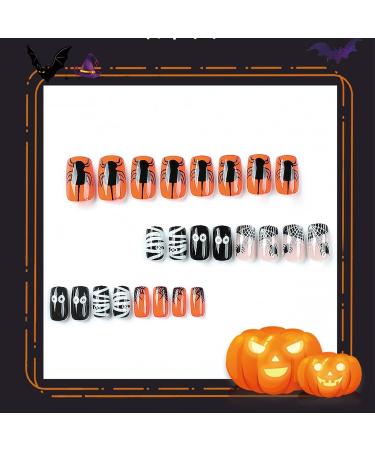 24PCS Halloween Spider Square False Nails - Black White Spider Web Design - Fake Nails for Women Girls - Halloween Party Press on Nails - Buy Online on GoSupps.com