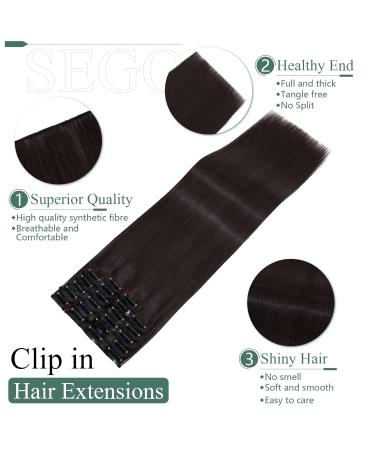 Buy SEGO 12 PCS Clip-In Hair Extensions - Real Hair 55 cm 180g Dark Brown - Smooth & Affordable Full Head Solutions - Buy Online on GoSupps.com
