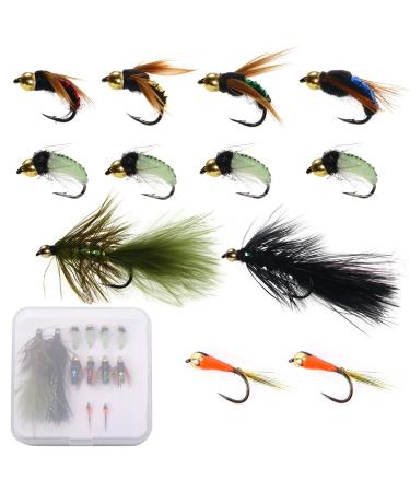 Ivei fly Fishing Flies Kit Premium Hand-Tied Fly Fishing Flies Assortment Dry/Wet Flies Nymphs Scud Streamers Flies With Portable Fly Fishing Box for Trout Bass Fishing Lures 12 pieces - Buy Online on GoSupps.com