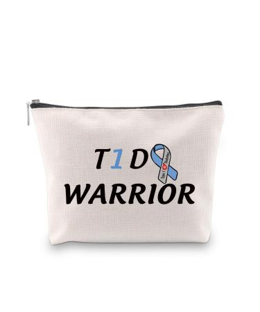MBMSO Diabetic Supplies Bag T1D WARRIOR Diabetes Bag Diabetic Awareness Ribbon Cosmetic Bags Organizer Funny Diabetic Travel Bag T1D Gifts (Diabetic Supplies Bag)