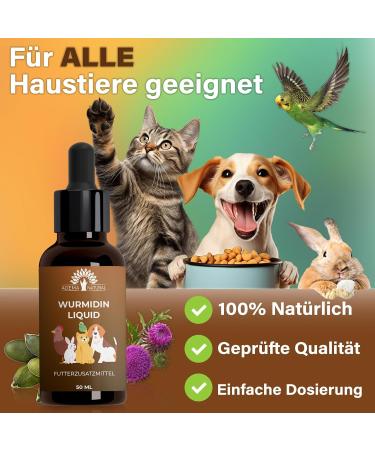 Adema Natural Wurmidin Liquid | Natural Worm Cure for Dogs Cats Rabbits Sheep Poultry & Birds | 50 ml Worm Treatment Alternative - Buy Online on GoSupps.com
