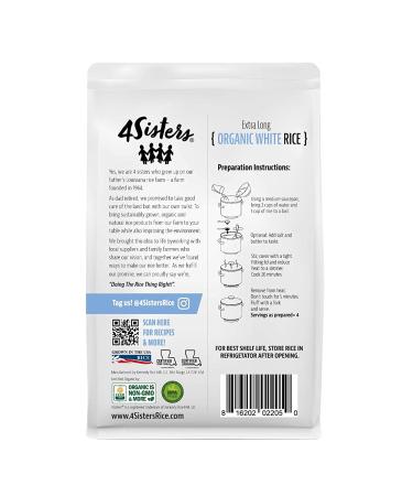 4 Sisters Organic Long Grain White Rice - USA Grown, Sustainably Farmed, 2lb - Buy Online on GoSupps.com