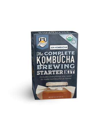 The Complete Jun Kombucha Brewing Kit - All The Supplies To Make Organic Jun Tea at Home - Makes 1 Gallon - Includes Live Organic Jun SCOBY Organic Green Tea  Honey 1-Gallon Glass Brewing Jar - Buy Online on GoSupps.com