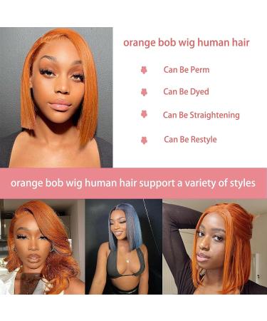 Ginger Orange Bob Wig Human Hair 13x4 Frontal Lace Wig 150% Density Straight Short Bob Wigs for Black Women - Buy Online on GoSupps.com