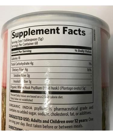 Organic India Psyllium Whole Husk Fiber - 12 oz (340 g) | Natural Digestive Support - Buy Online on GoSupps.com