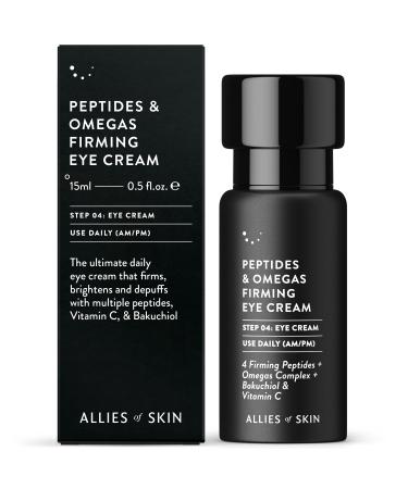 Allies of Skin Peptides & Omegas Firming Eye Cream: Vitamin C Bakuchiol Ceramide.For Dark Circles Wrinkles & Puffiness.Anti-aging.Firms & Brightens Under Eye Area 0.5 oz / 15 ml