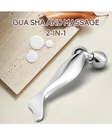 3D Metal Face Roller & Gua Sha - Anti-Aging Face Massager for Puffiness Relief | V-Shaped Skin Care Tool in Silver - Buy Online on GoSupps.com