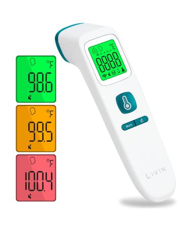 LIVIN Touchless Forehead Thermometer, Medical-Grade FDA 510(K) Cleared Non-contact Infrared Thermometer, Instant Reading, Fever Alarm, Memory Function for Adults & Children, Batteries & Pouch Included