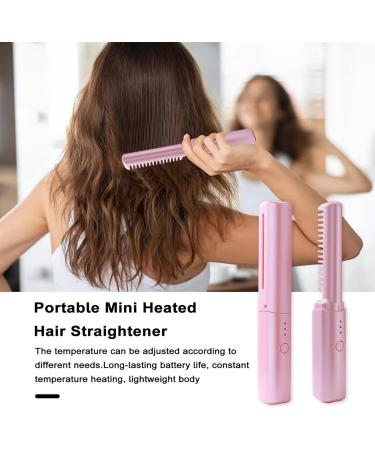 Rechargeable Mini Hair Straightener Comb - Portable Electric Straightening Comb with Adjustable Temperature Tourmaline Ceramic Plates for Wet & Dry Hair - Travel-Friendly Green & Purple - Buy Online on GoSupps.com