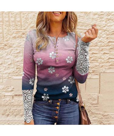 Women's Ribbed Knit Henley Long Sleeve Tunic Lace Top - X-Large X-01 (Multicolor) - Buy Online on GoSupps.com