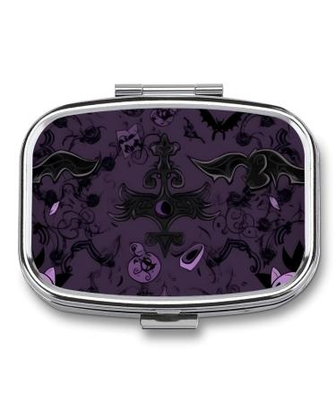 Purple Black Goth Spooky Pill Box Cute Square Pill Case Portable Medicine Tablet Vitamin Holder Organizer for Purse Pocket