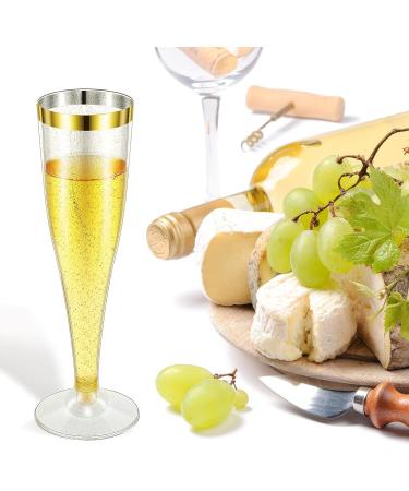 CHENGU 150 Pcs 5oz Gold Glitter Plastic Champagne Flutes - Disposable Wedding Party Glasses - Buy Online on GoSupps.com