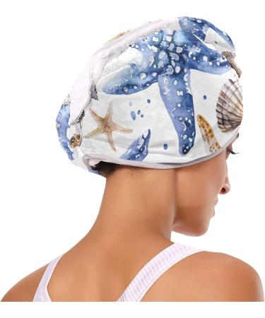 Colored Starfish Shells Hair Towel 2 Pack | Super Absorbent Quick Dry Turbans for Women & Girls - Buy Online on GoSupps.com
