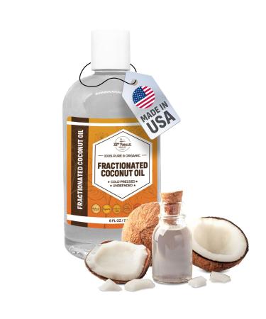 Organic Fractionated Coconut Oil (8 oz) Premium Grade Non-GMO Cold Pressed | 100% Pure Fractionated Coconut Oil for Skin Face Hair Soap Making | Ideal Carrier for Essential Oils | 8 FL OZ