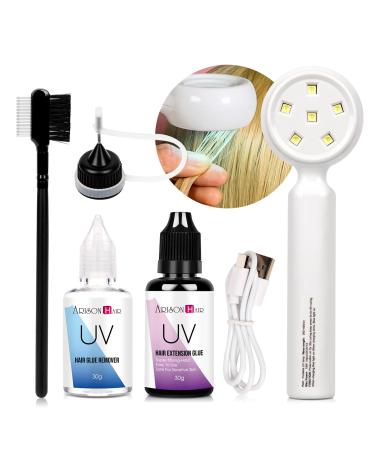 Arison Hair UV Glue V Light Kit Tools Clear Glue UV Lamp 30g Glue 30g Remover Wig Extensions Hair Extensions Professional Hairdresser