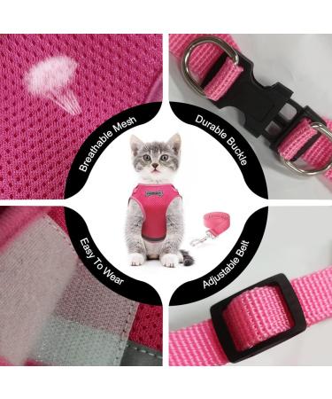 FEimaX Escape Proof Cat Harness and Leash Set - Adjustable Soft Mesh Vest for Outdoor Walking - Reflective Small Dog Cat Harness in Rose Pink - Size S (Chest Girth 10'' - 12'') - Buy Online on GoSupps.com