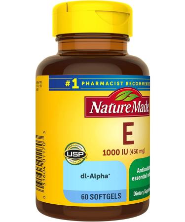 Nature Made Vitamin E 450mg (1000 IU) Softgels - 60 Count for Antioxidant Support - Buy Online on GoSupps.com