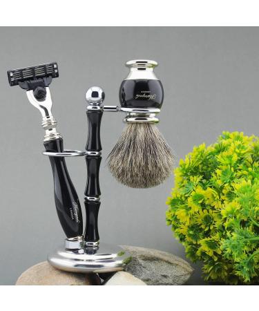 Haryali London Men's 5 Pc Shaving Set with Razor, Brush, Soap, Bowl & Stand - Black Color - Perfect Gift - Buy Online on GoSupps.com