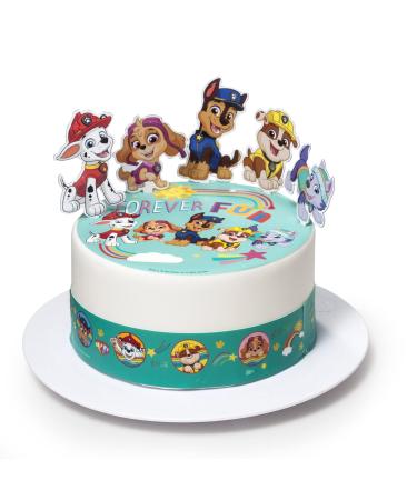 Cardasis Paw Patrol with sugar bands and paper figures |Essential layout for cakes and cakes |Cake decoration for the PAW Patrol topic birthday |20cm + 3 volume 28x5cm + 4 figures Paw Patrol (green)