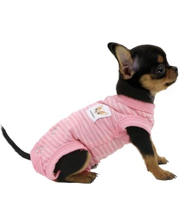 LOPHIPETS Girl Dog Shirts Recovery Suit Pajamas for Small Teacup Dog Chihuahua Yorkie Puppy Cat Clothes-Pink Strips/XXS XX-Small for 0.5-1.2 lbs Pink Strips