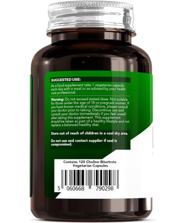 Choline Bitartrate 700mg Nootropic Supplement | 120 Capsules | Non-GMO & Vegetarian Friendly | Made in UK - Buy Online on GoSupps.com