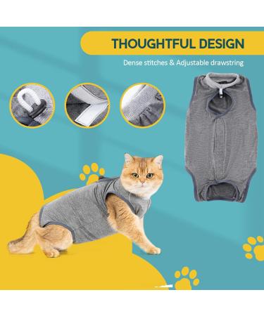 Avont Cat Recovery Suit - 2 Pieces Leak Protection Post-Op Clothing for Cat Wounds & Skin Diseases - Gray Small - Buy Online on GoSupps.com