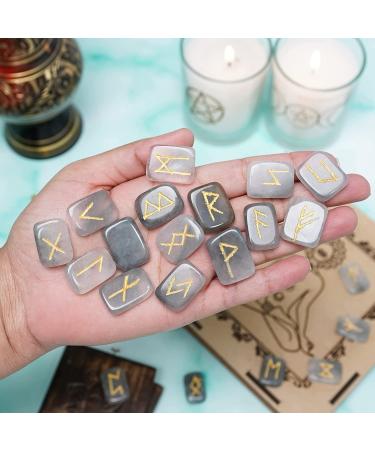 Smoky Quartz Rectangle Gemstone Runes - 25 pcs Elder Futhark Alphabet Engraved Set for Crystal Divination and Chakra Healing | Reiki Runes with Pouch - 20-25mm - Buy Online on GoSupps.com