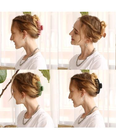 Tocess Large Hair Claw Clips for Women - Strong Hold 4.33 Inch Matte Clips (4 Pcs) - Ideal for Thin, Thick, Curly Hair - Black, Khaki, Pink, Green - Buy Online on GoSupps.com