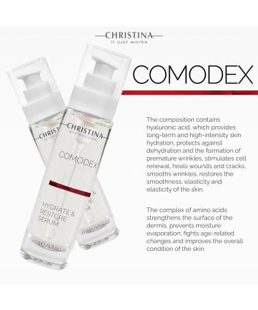 Christina Comodex Hydrate & Restore Serum with Hyaluronic Acid - 30ml - Facial Hydrating Serum to Regenerate & Rejuvenate - For Dehydrated Oily Open Pores Combination & Nomal Skin - Buy Online on GoSupps.com
