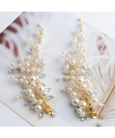 Sppry Wedding Pearl Hair Clips - Rhinestone Bridal Accessories (Gold) | Set of 2 - Buy Online on GoSupps.com