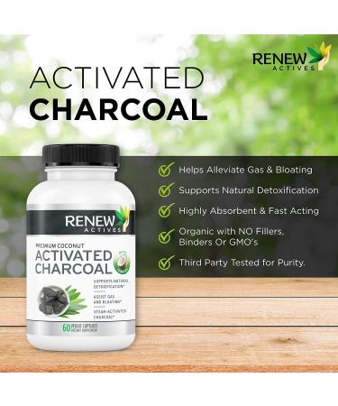 Organic Coconut Activated Charcoal Capsules - 60 ct. Made in USA for Digestive Support and Teeth Whitening - Buy Online on GoSupps.com