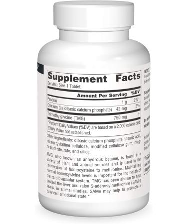 Source Naturals TMG 750mg - Anhydrous Betaine Supplement - 120 Tablets - Buy Online on GoSupps.com
