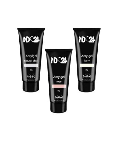 Poly Acrylic Gel Tube Set for French Nails - Clear Rose & Ivory (3 x 30g) - Best International Shipping - Buy Online on GoSupps.com