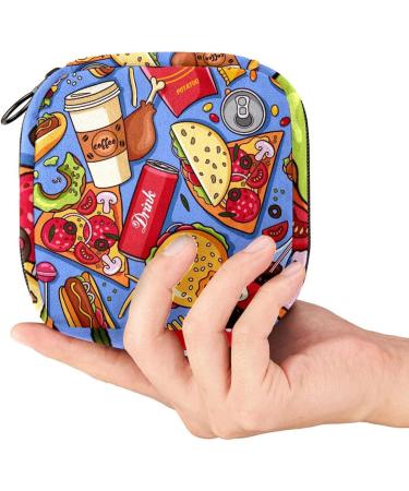 Portable Sanitary Napkin Storage Bag for Women & Teen Girls - Stylish Hamburger Hot Dog Fries Cola Pizza Pattern - Menstrual Cup Holder - Buy Online on GoSupps.com