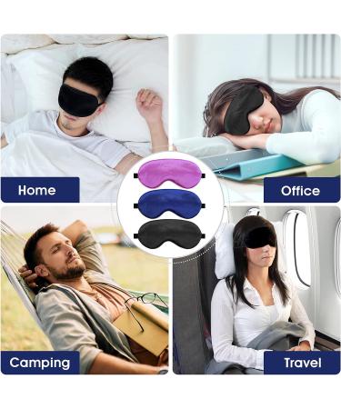 3Pack Silk Sleep Mask Eye Cover for Night Sleeping - Black Blue Purple - Buy Online on GoSupps.com