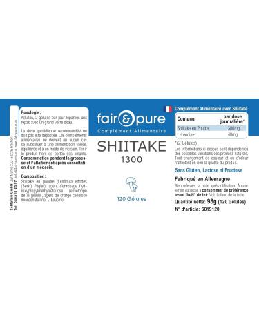 Fair & Pure - Shiitake 1300mg - 120 g lules (Lentinula edodes) - v gan - Buy Online on GoSupps.com